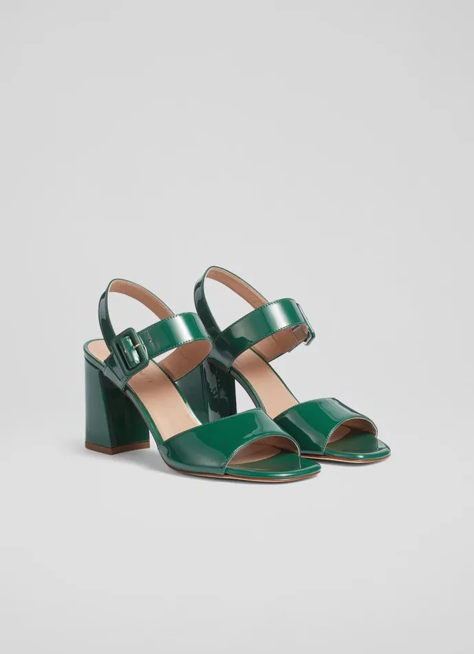 Women Sandals LKBennett Rae Green Patent Leather Large Buckle Sandals Evergreen Women Sandals LKBennett Rae Green Patent Leather Large Buckle Sandals Evergreen