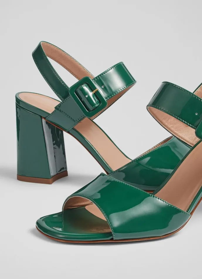 Women Sandals LKBennett Rae Green Patent Leather Large Buckle Sandals Evergreen Women Sandals LKBennett Rae Green Patent Leather Large Buckle Sandals Evergreen