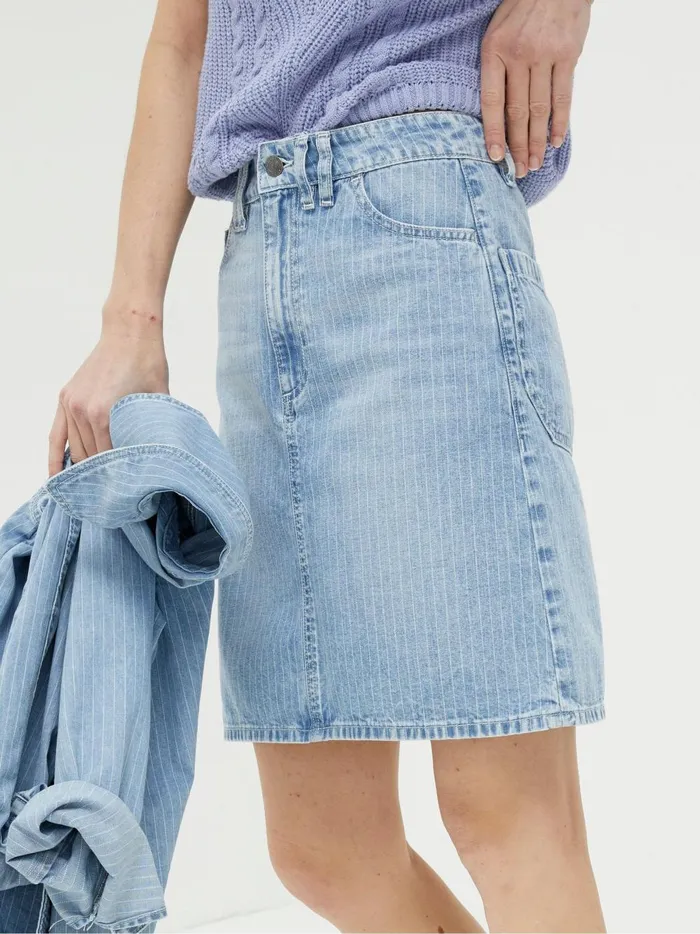Women Skirts Fat Face Athena Blue Stripe Denim Skirt