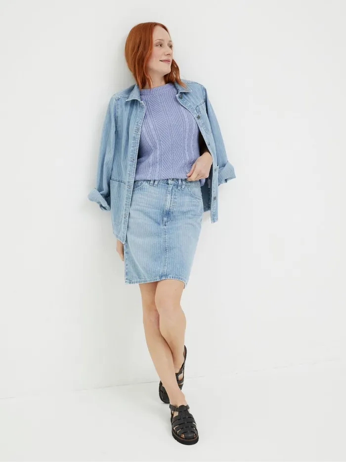 Women Skirts Fat Face Athena Blue Stripe Denim Skirt
