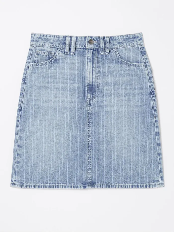 Women Skirts Fat Face Athena Blue Stripe Denim Skirt