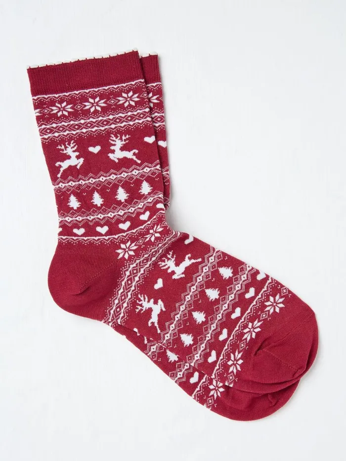 Women Socks and Tights Fat Face Red Reindeer Fairisle Pattern Socks 1 Pack