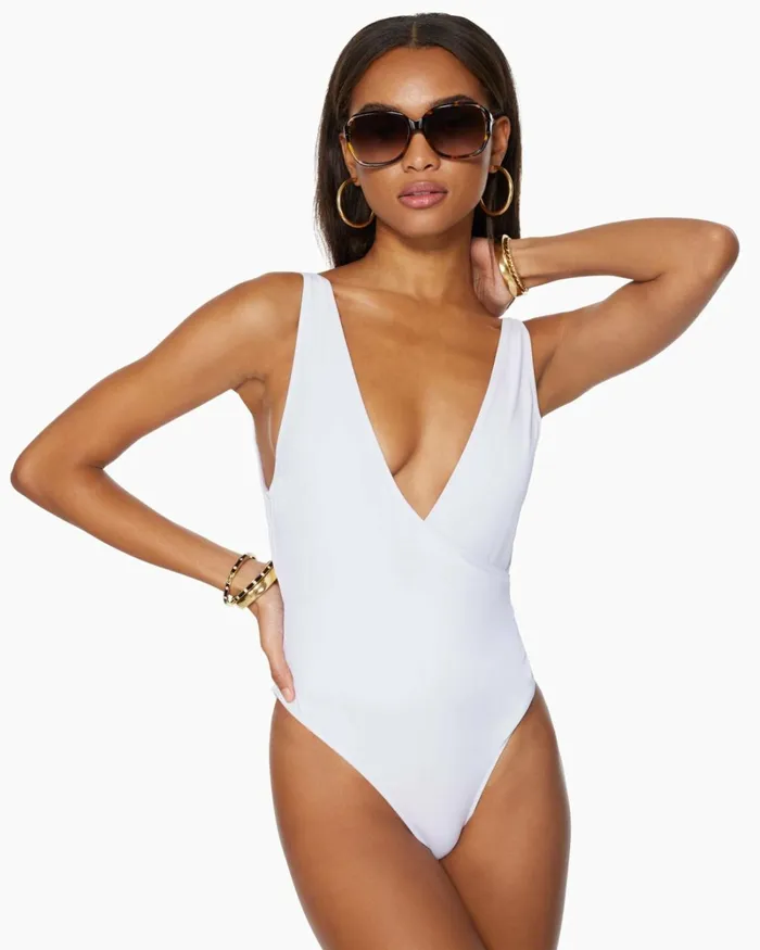 Women Soren VNeck One Piece Swimsuit White Ramy Brook Swimwear