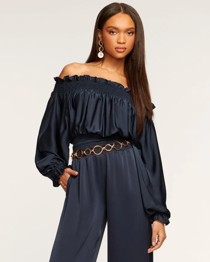 Women Teagan OffTheShoulder Jumpsuit Navy Ramy Brook Dresses