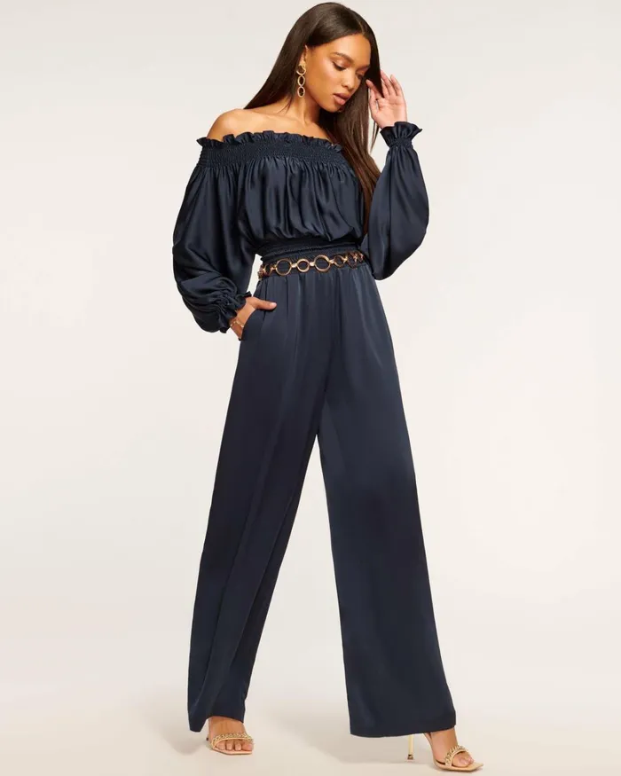 Women Teagan OffTheShoulder Jumpsuit Navy Ramy Brook Dresses Women Teagan OffTheShoulder Jumpsuit Navy Ramy Brook Dresses