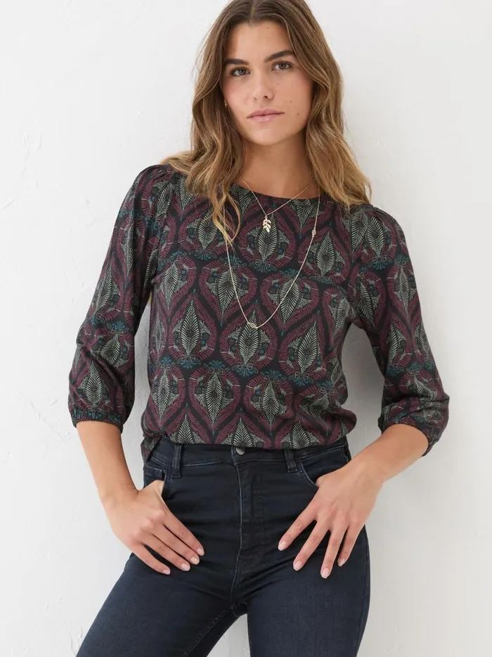 Women Tops and TShirts Fat Face Penny Black Decorative Leaf Top