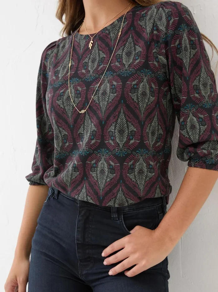Women Tops and TShirts Fat Face Penny Black Decorative Leaf Top Women Tops and TShirts Fat Face Penny Black Decorative Leaf Top