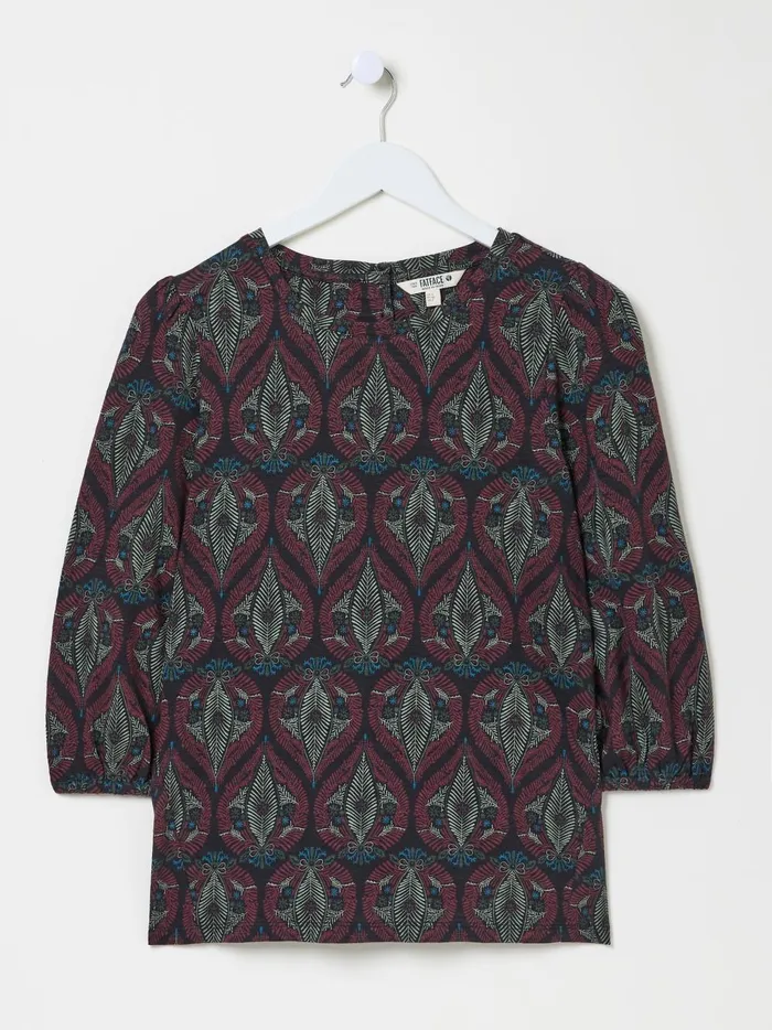 Women Tops and TShirts Fat Face Penny Black Decorative Leaf Top Women Tops and TShirts Fat Face Penny Black Decorative Leaf Top