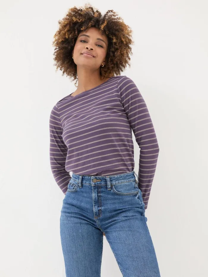 Women Tops and TShirts Fat Face Purple Sparkle Breton TShirt