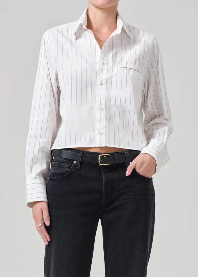 Women Tops Citizens Of Humanity Fino Cropped Shirt In Clove Stripe