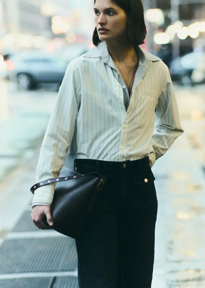 Women Tops Citizens Of Humanity Fino Cropped Shirt In Clove Stripe