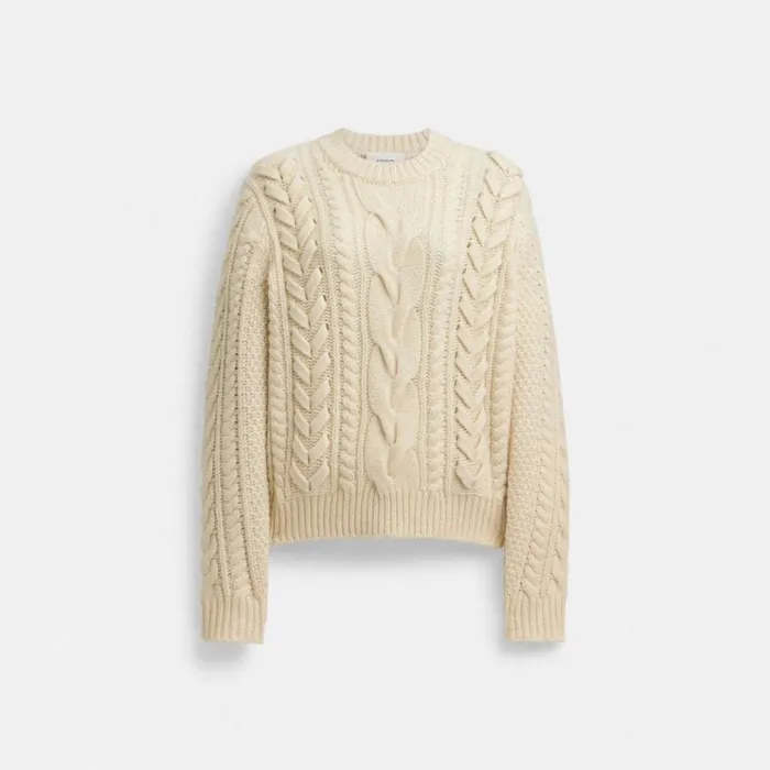 Women Tops Coach Sweater With Braided Detail Ivory