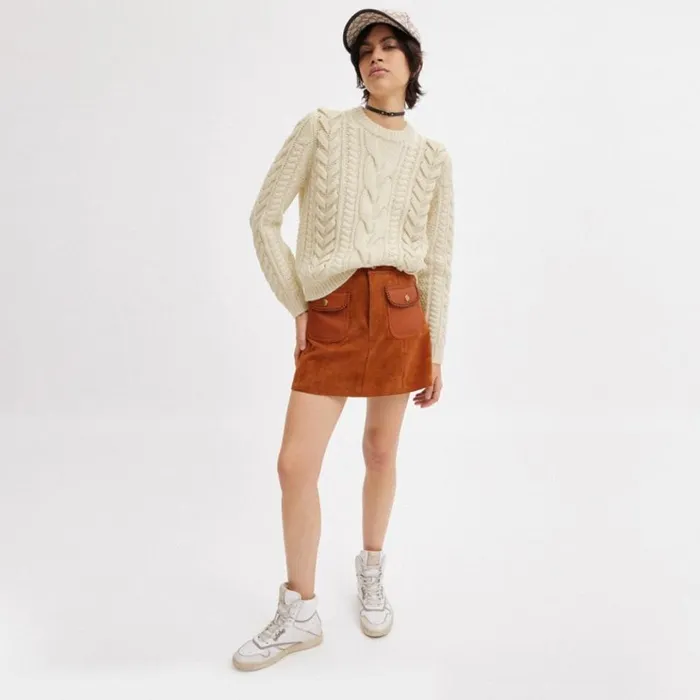 Women Tops Coach Sweater With Braided Detail Ivory