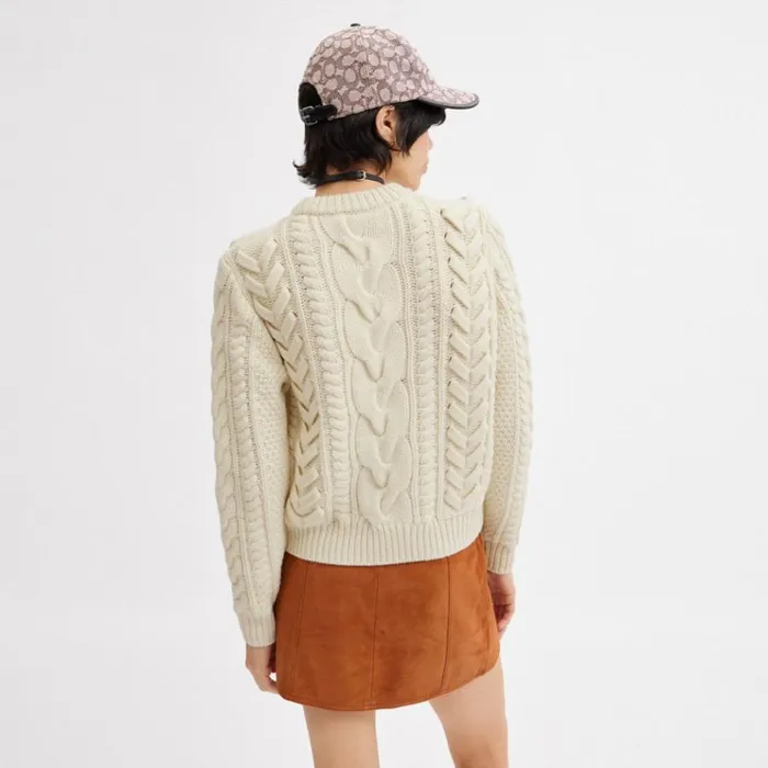 Women Tops Coach Sweater With Braided Detail Ivory
