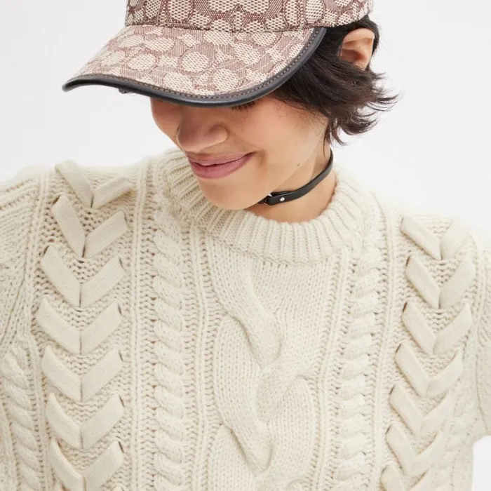 Women Tops Coach Sweater With Braided Detail Ivory
