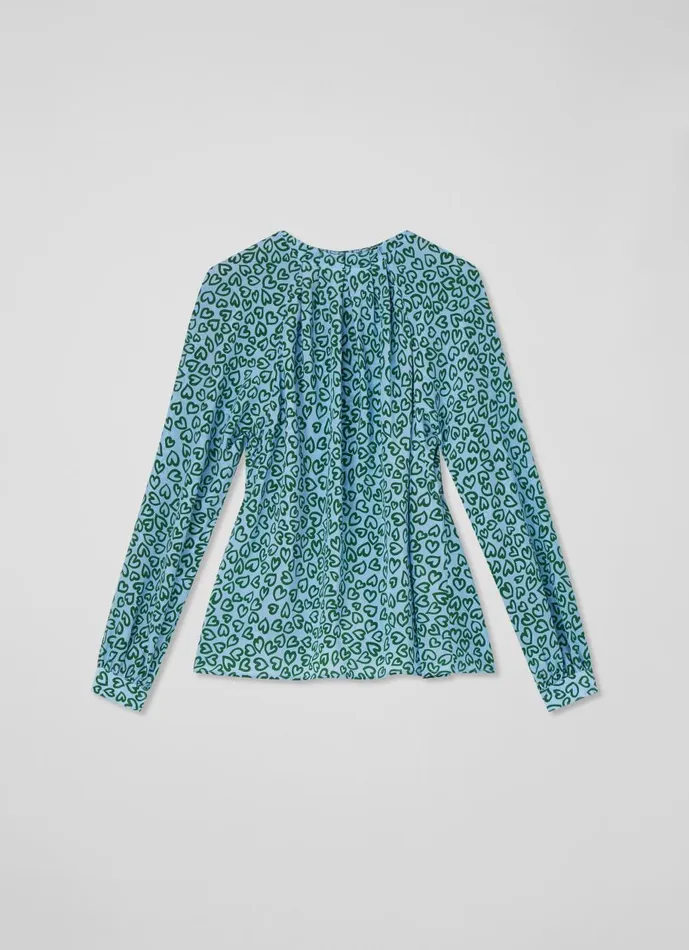 Women Tops LKBennett Edeline Blue And Green Heart Print Silk Top Green Blue Women Tops LKBennett Edeline Blue And Green Heart Print Silk Top Green Blue