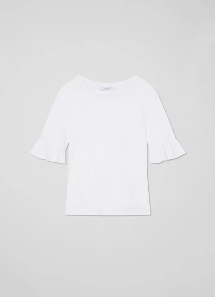 Women Tops LKBennett Gene Linen Frill TShirt In White White Women Tops LKBennett Gene Linen Frill TShirt In White White
