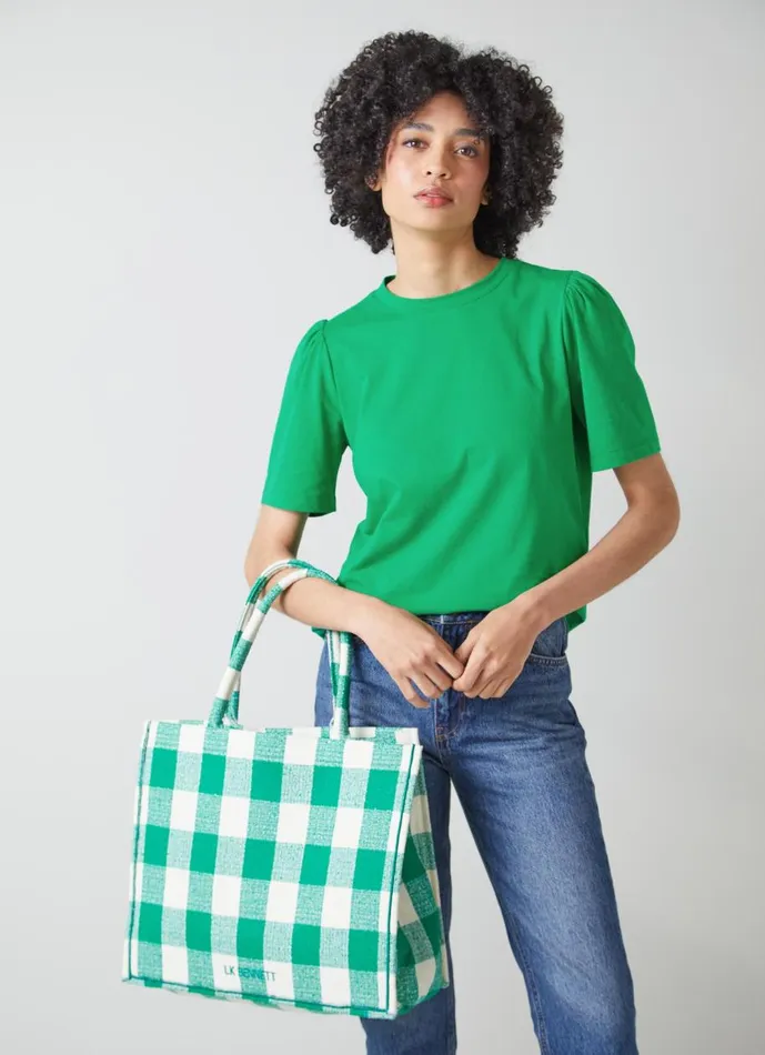 Women Tops LKBennett Issy Green Organic Cotton TShirt Fern Green