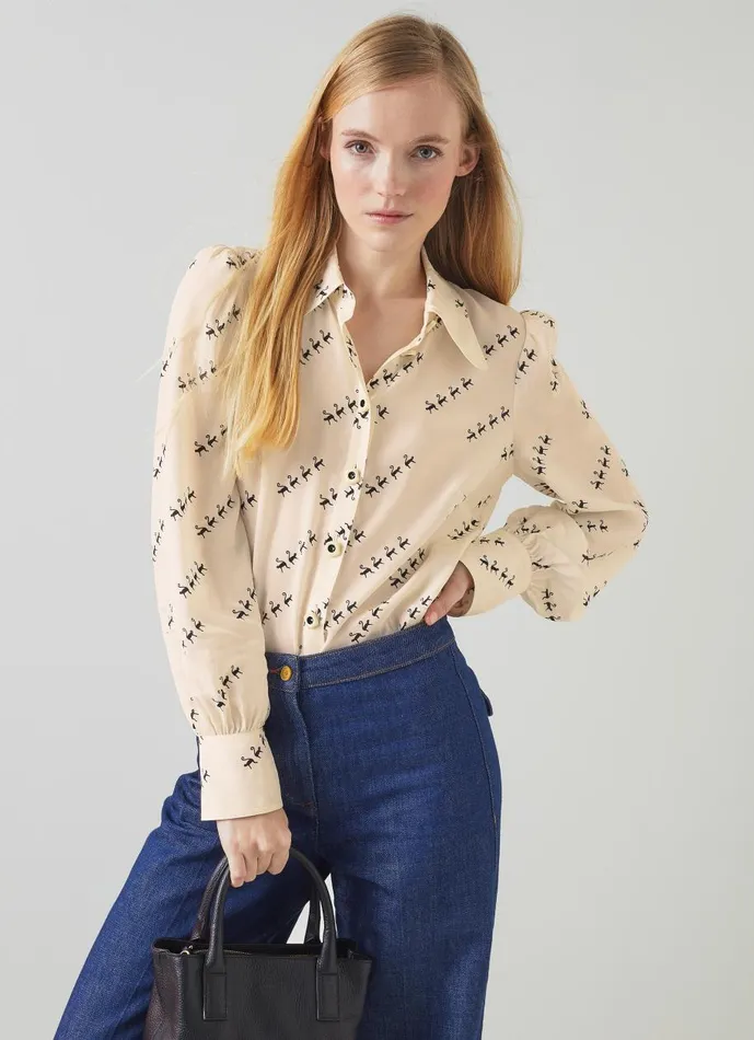 Women Tops LKBennett Sonya Monkey Print ViscoseSilk Blend Blouse Black Women Tops LKBennett Sonya Monkey Print ViscoseSilk Blend Blouse Black