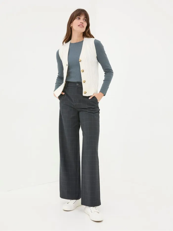 Women Trousers and Leggings Fat Face Presley Grey Herringbone Trousers