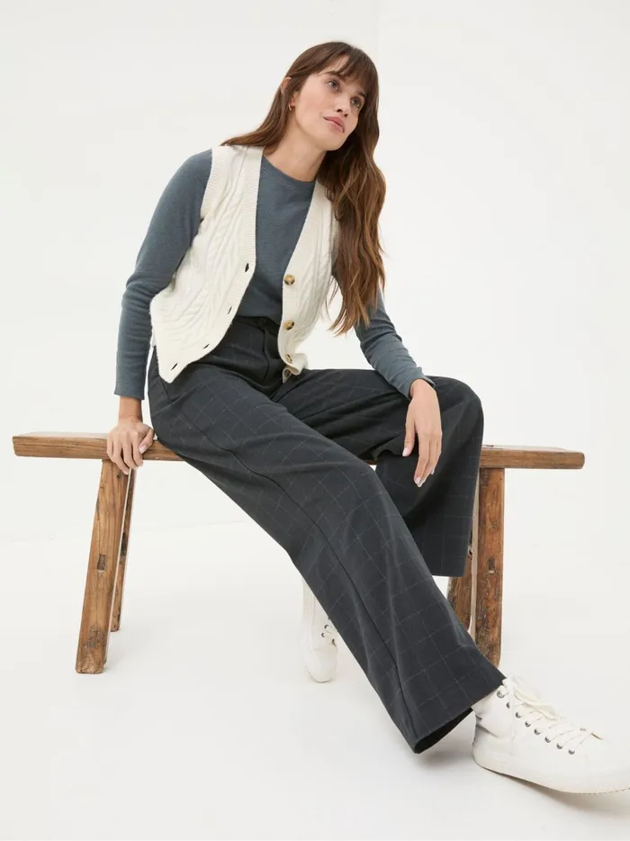 Women Trousers and Leggings Fat Face Presley Grey Herringbone Trousers