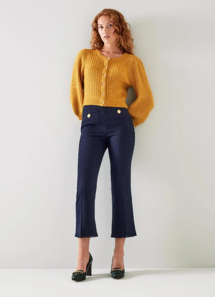 Women Trousers LKBennett Alexa Navy Recycled Cotton Italian Tweed Trousers Midnight