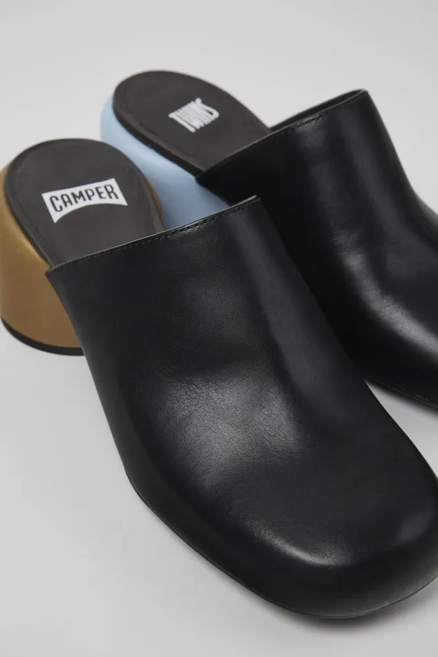 Women Twins Black Leather Clogs Camper Formal Shoes