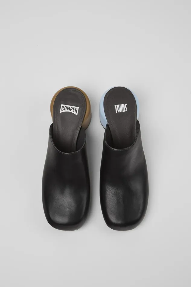 Women Twins Black Leather Clogs Camper Formal Shoes Women Twins Black Leather Clogs Camper Formal Shoes