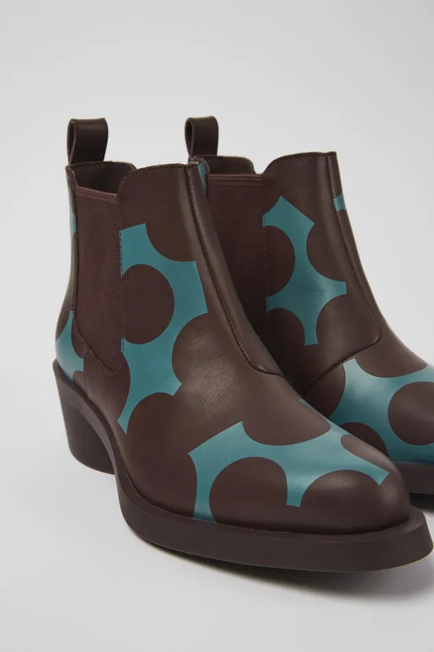 Women Twins Burgundy And Blue Leather Ankle Boots Camper Ankle Boots