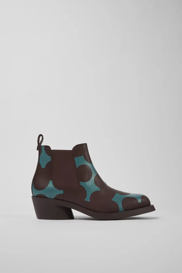 Women Twins Burgundy And Blue Leather Ankle Boots Camper Ankle Boots