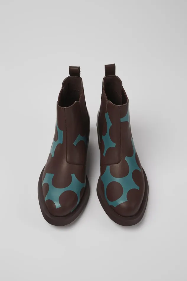 Women Twins Burgundy And Blue Leather Ankle Boots Camper Ankle Boots