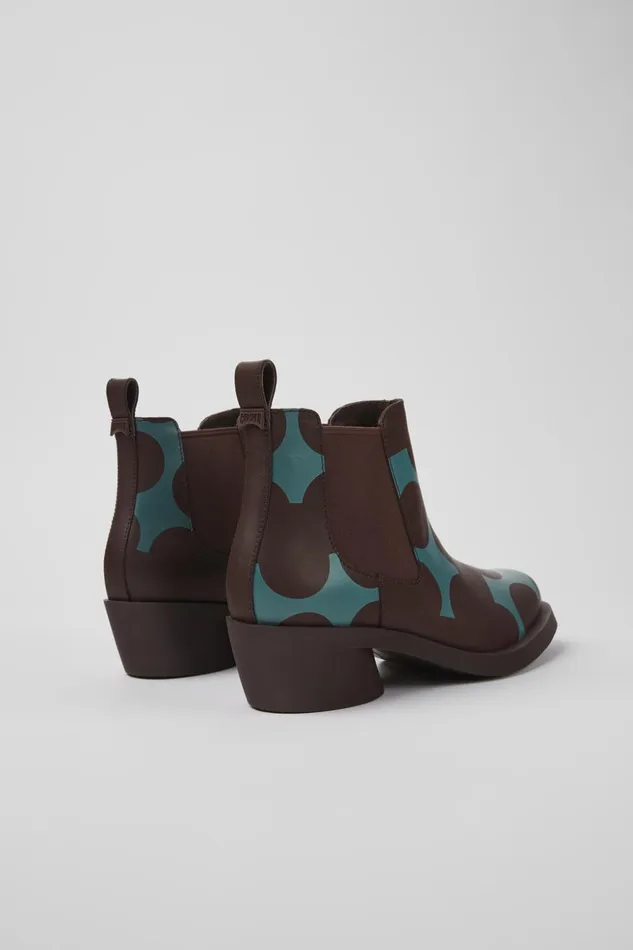 Women Twins Burgundy And Blue Leather Ankle Boots Camper Ankle Boots