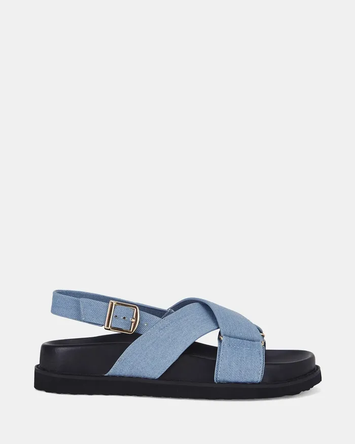 Women TYLAH DENIM Flat Sandals Slides NOVO Shoes