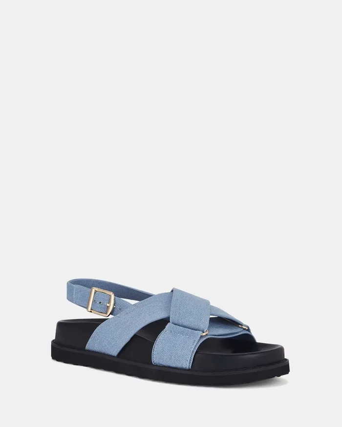 Women TYLAH DENIM Flat Sandals Slides NOVO Shoes