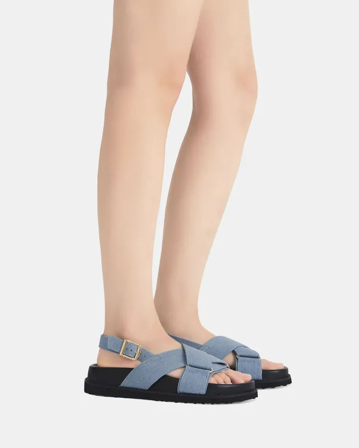 Women TYLAH DENIM Flat Sandals Slides NOVO Shoes