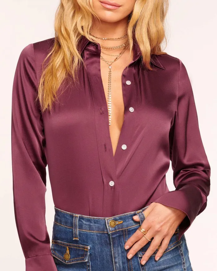 Women Victoria Button Down Blouse Cabernet Ramy Brook Tops Women Victoria Button Down Blouse Cabernet Ramy Brook Tops