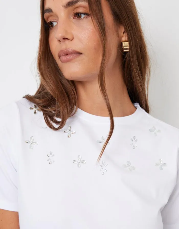 Women White Embellished TShirt Threadbare TShirts Women White Embellished TShirt Threadbare TShirts